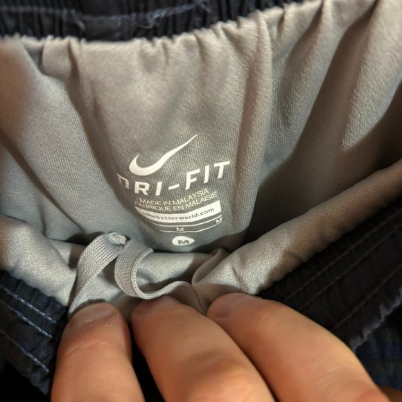 Nike Dri-Fit Athletic Running Shorts Black with Dark Blue Stripes Size Medium - Picture 11 of 12